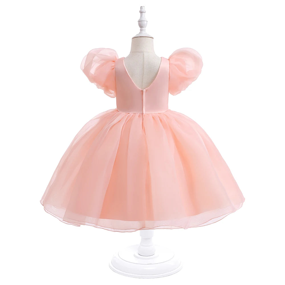 Fashion Girl White Princess Dress Tulle Puff Sleeve Wedding Party Kids Dresses for Girls Birthday Child Clothes Bridemaids Gown