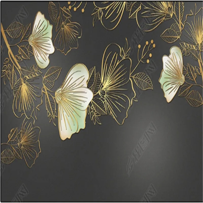 Modern Light Luxury Wallpaper for Living Room Golden Line Flower Nordic TV Sofa Background Wall Paper Home Decor Mural 3D