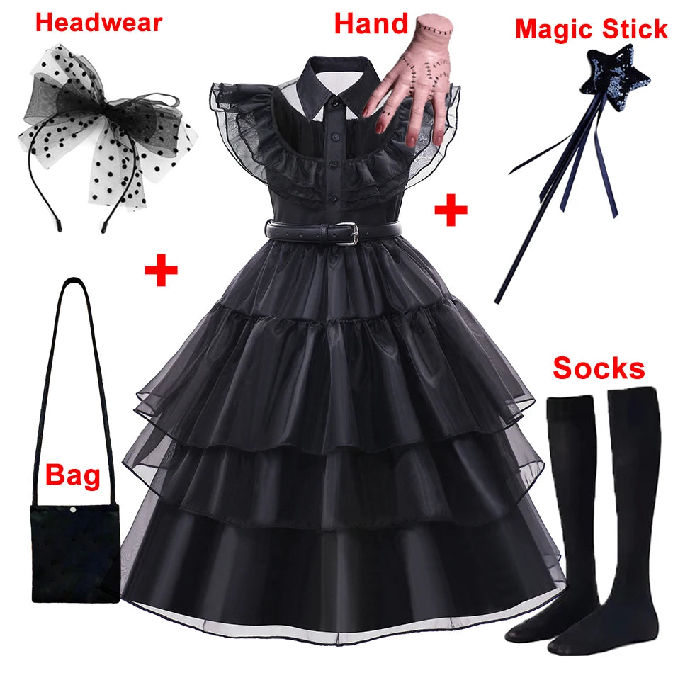 Halloween Black Costume for 3-12T Girl Carnival Events Cosplay Dress Fashion Gothic Vestido Kids Evening Party Clothes