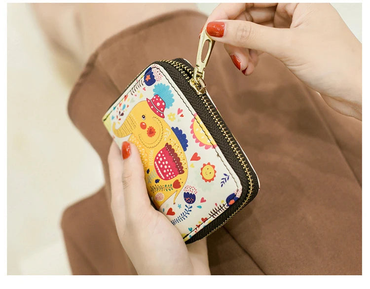 Cartoon Cat Pattern Card Bag for Women Multi-card Bit Credit Card Holder Case Small Leather Wallet Little Girl Zip Coin Purse