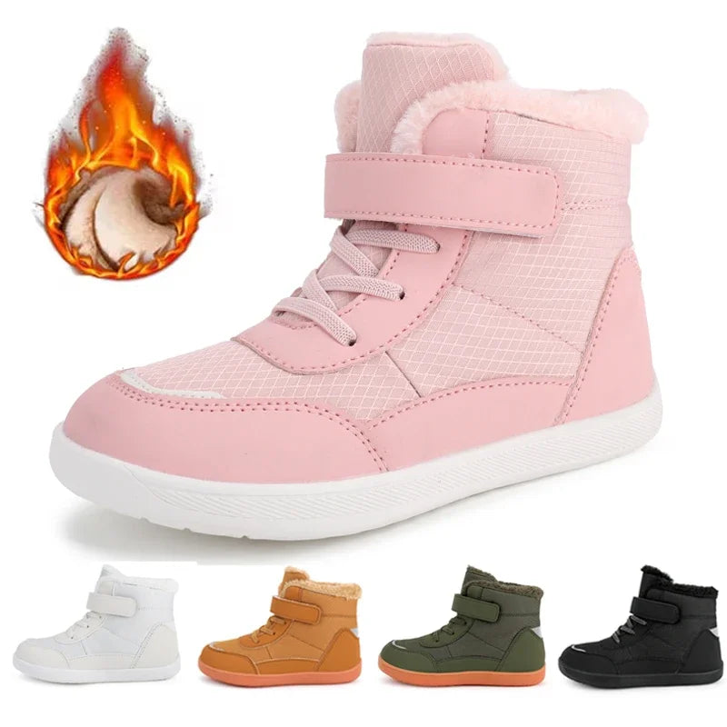 Suitable for small/middle children's wide-foot warm cotton boots for boys and girls barefoot snow boots 2024 winter