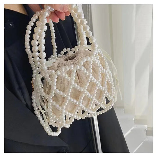 Personalized Fashion Pearl Crossbody Bag Women'S Hollow Woven Shoulder Bags Girls Handbag Tote Bag Portable Femiminas Bag