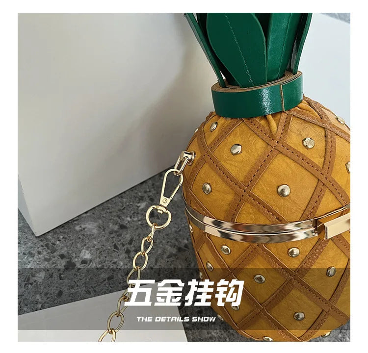 Women Bag 2023 Fashion Cute Pineapple Design Shoulder Bag Originality Design Ladys Crossbody Bag Metal Chain Handbag