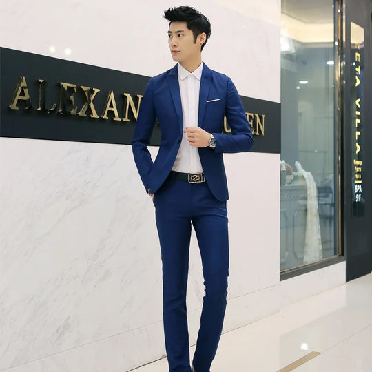 Men Blazers Sets 2 Pieces Wedding Elegant Formal 3 Suits Full Business Korean 2023 Pants Blue Coats Jackets Luxury