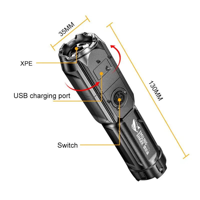 Powerful LED Flashlight 100000 Lumen Tactical Flashlights Rechargeable USB 18650 Waterproof Zoom Fishing Hunting LED Flashlight