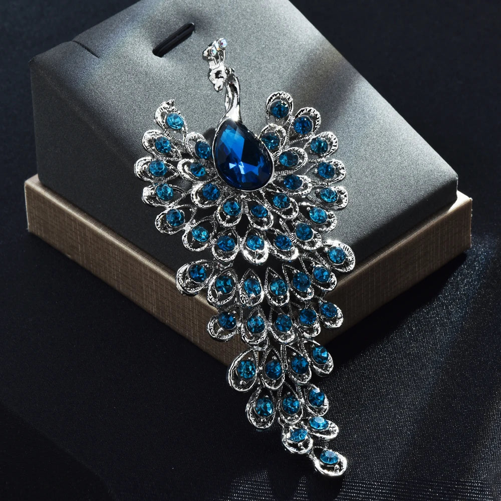 3 Colors Big Crystal Peacock Women Men Brooch Pins Jewelry Gift For