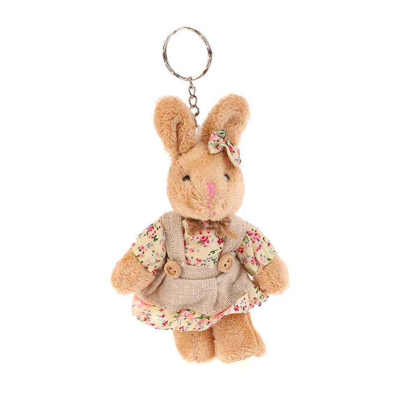 Cute Wear Clothes Bear Plush Toy Cartoon Rabbit Pendant Soft Stuffed Doll Keychain Backpack Car Bag Key Ring Decor Kid Gift