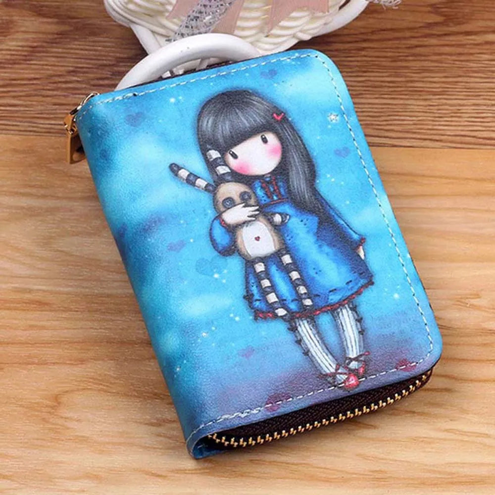 Cartoon Cat Pattern Card Bag for Women Multi-card Bit Credit Card Holder Case Small Leather Wallet Little Girl Zip Coin Purse