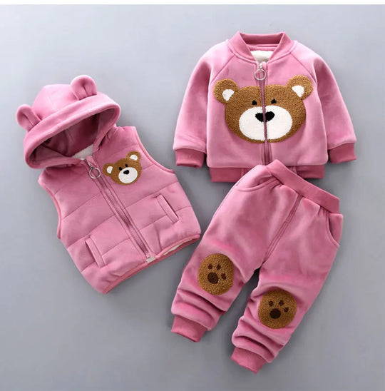 Winter Baby Boys Clothing Sets 2024 Cartoon Toddler Boys Girls Warm Hooded Coats Pants Suit Kids Thick Tracksuit Clothes Set