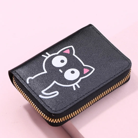 Cartoon Cat Pattern Card Bag for Women Multi-card Bit Credit Card Holder Case Small Leather Wallet Little Girl Zip Coin Purse