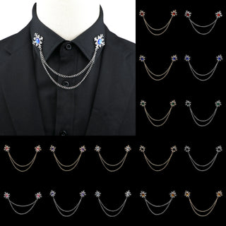 Fashion Gentleman Tassel Brooch For Men Suit Shirt Collar Crystal