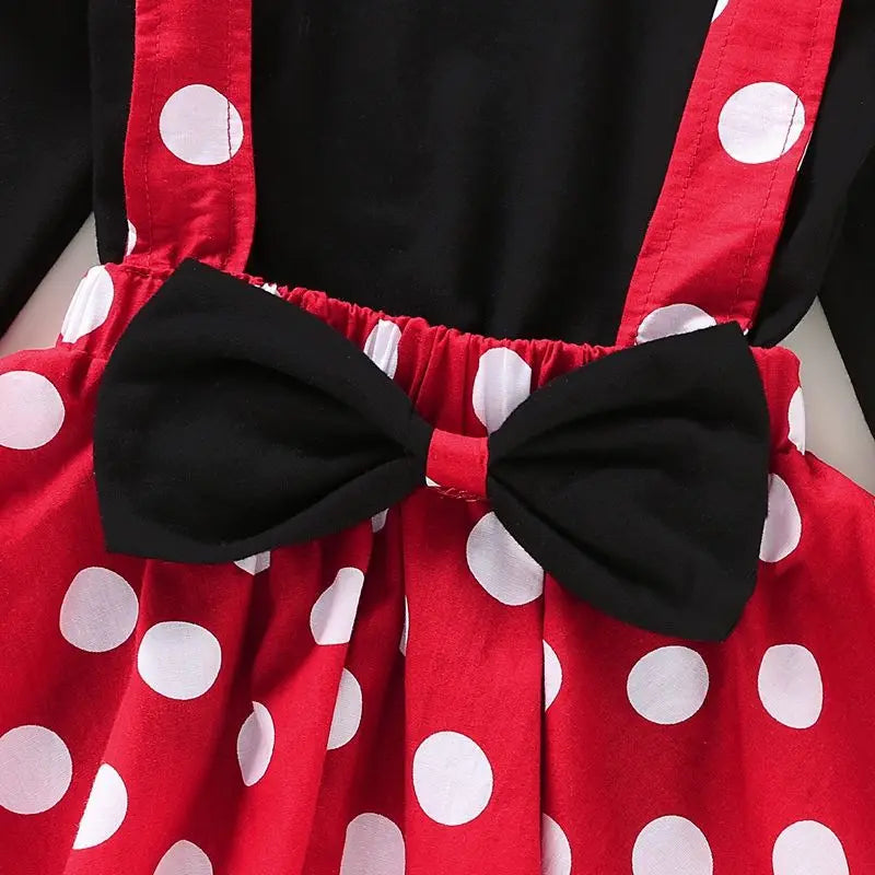 2Pcs/Set Cartoon Polka Dot Baby Girl Evening Dresses Bow Kids Birthday Party Princess Toddler Children Clothes Suit 0 To 4 Years