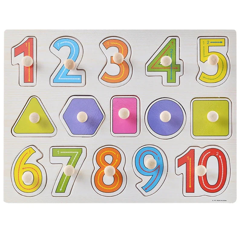 Baby Wooden Grab Board Number Letter Shape Recognition Puzzle Children Early Education Puzzle Toys Montessori Learning TMZ