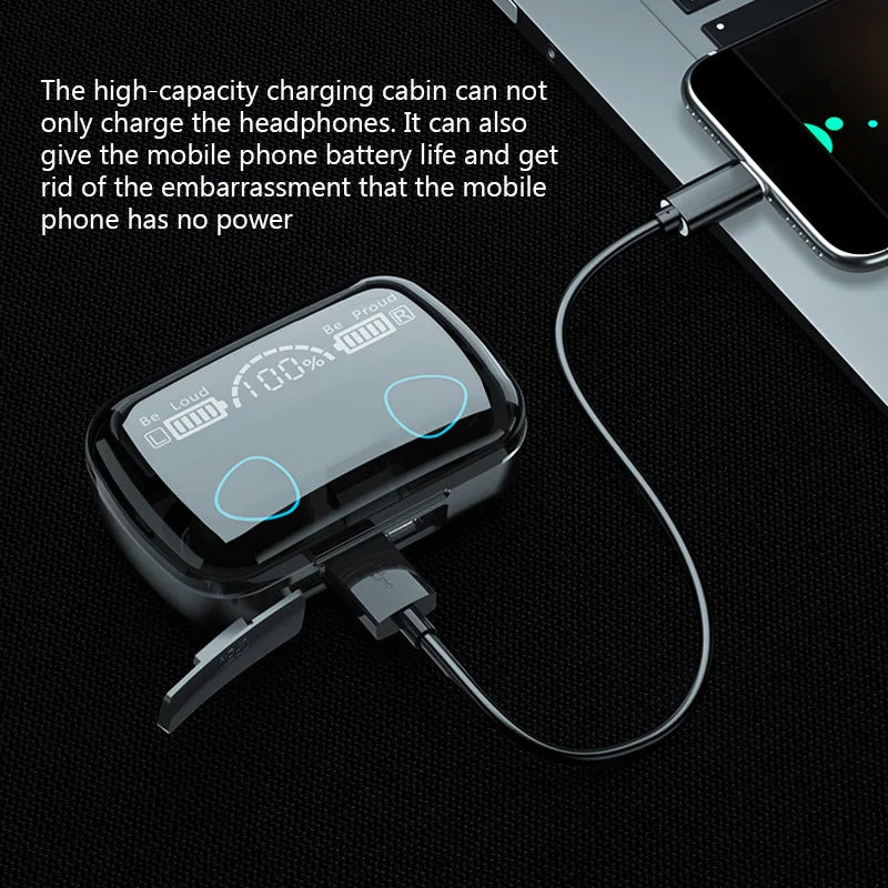 HIGH Quality Gaming Travel Portable Mini Digital Display Earbuds Power Bank With Charging Box In-ear Wireless Headphones