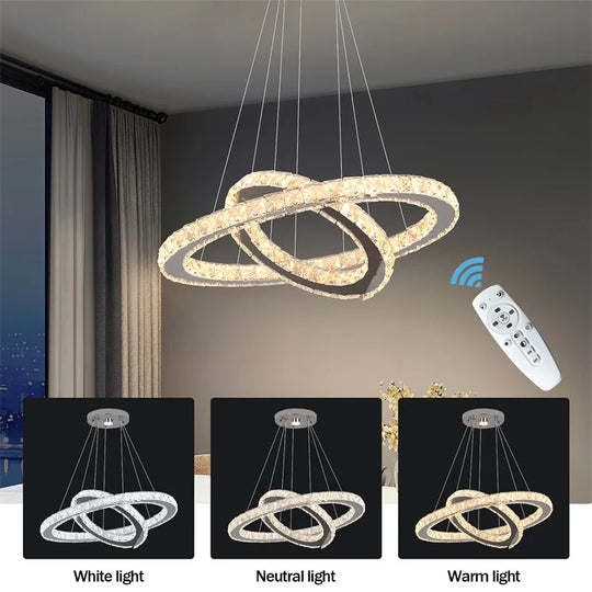 Luxury Rings Chandeliers For Dining Room Stainless Steel Modern Home Decor Hanging Lighting K9 Crystal Light Ceiling Chandeliers