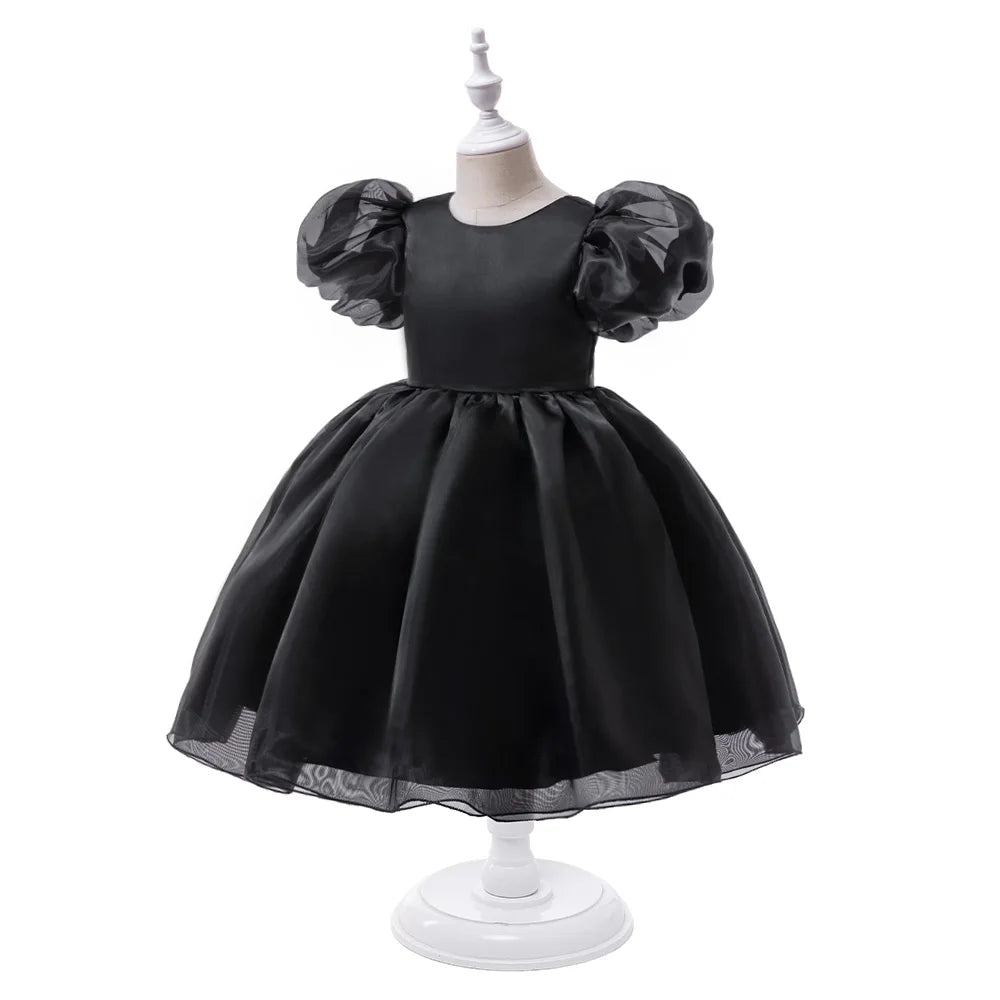 Fashion Girl White Princess Dress Tulle Puff Sleeve Wedding Party Kids Dresses for Girls Birthday Child Clothes Bridemaids Gown