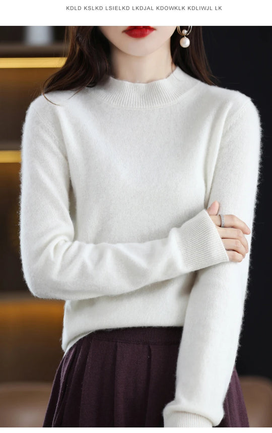 Autumn And Winter Women's Pullover 100% Pure Wool Seamless Ready-To-Wear Semi-High Collar Skin-Friendly Fashion Knitted Sweater