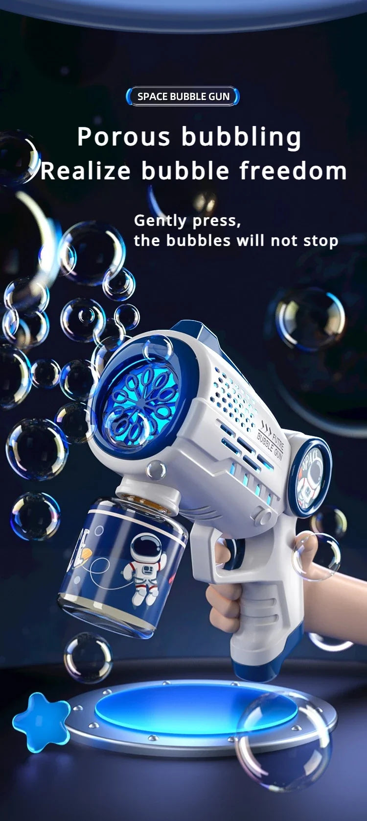 Astronaut Electric Soap Bubble Machine Automatic Bubbles Gun with Light Beach Outdoor Game Toys for Children Kids Birthday Gifts