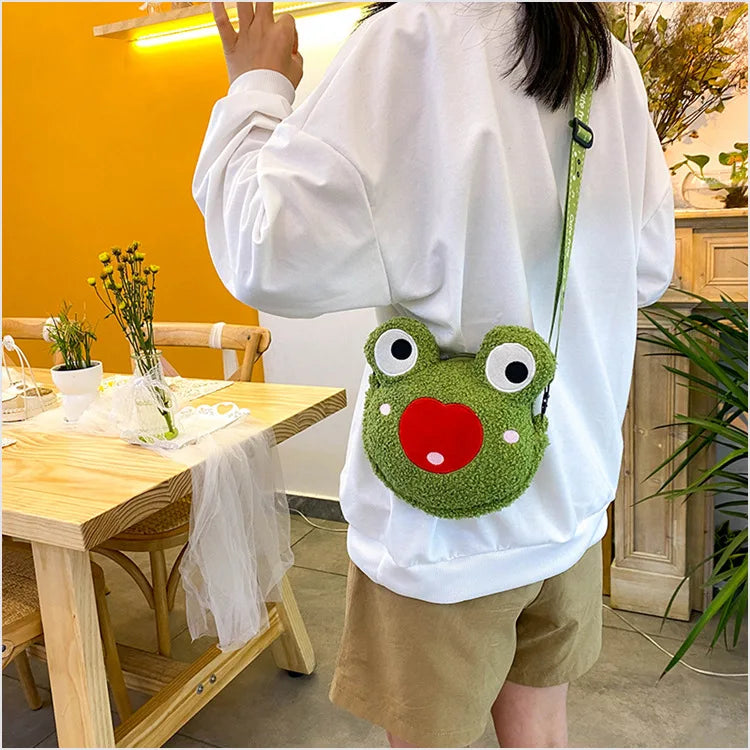 Cute Frog Plush Bag Toys Stuffed Animals Doll CrossBody Shoulder Bag Backpack Coin Purse Wallet Pouch Children Girls Boys Gift