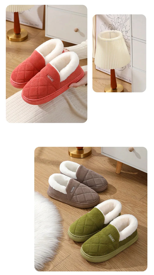 New 2023 Corduroy Cotton Shoes for Women Home Warm Anti-slip Couple Winter Cotton Plush Slippers Platform Shoes Men