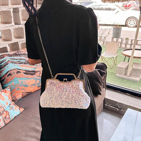 LEFTSIDE Sequin Crossbody Bags for Women 2023 Luxury Designer Fashion Party Handbags Trend Chain Cluth