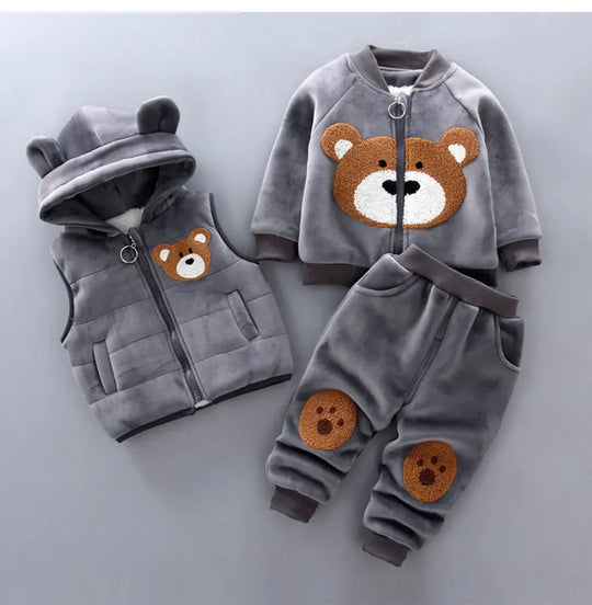 Winter Baby Boys Clothing Sets 2024 Cartoon Toddler Boys Girls Warm Hooded Coats Pants Suit Kids Thick Tracksuit Clothes Set