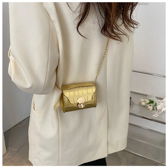 Korean Style Leather Bright Surface Shoulder Bag Chain Mini Crossbody Bag Fashion Metal Buckle Girl Small Wallet Lipstick Pouch