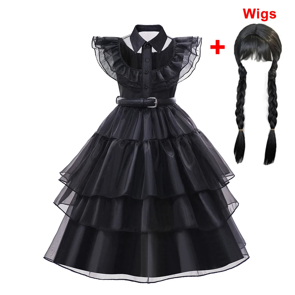 Halloween Black Costume for 3-12T Girl Carnival Events Cosplay Dress Fashion Gothic Vestido Kids Evening Party Clothes