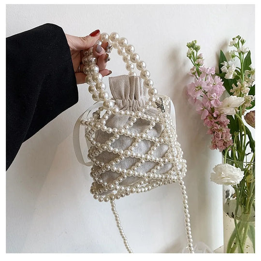 Personalized Fashion Pearl Crossbody Bag Women'S Hollow Woven Shoulder Bags Girls Handbag Tote Bag Portable Femiminas Bag