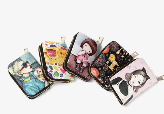 Cartoon Cat Pattern Card Bag for Women Multi-card Bit Credit Card Holder Case Small Leather Wallet Little Girl Zip Coin Purse