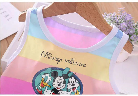 Summer Baby Kids Clothes Sets Cute Minnie Mickey Cartoon Girls and Boys Vest and Shorts 2pieces Disney Children's Outfits