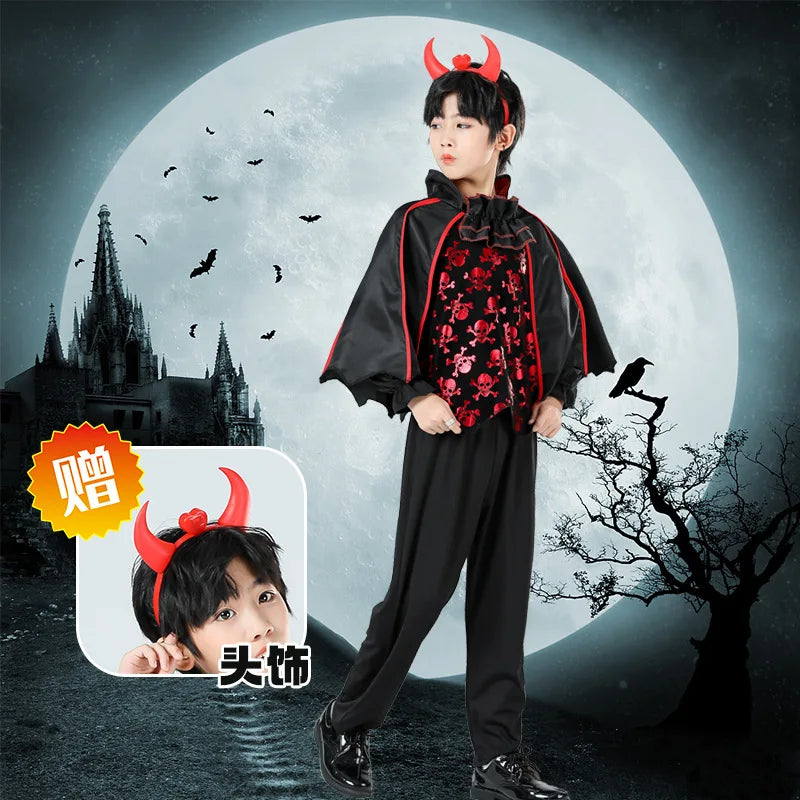 2024 Girls Cosplay Vampire Halloween Dress For Kids Ghost Bride Gothic Costume Count Vampiran Carnival Outfit Black Red Clothes