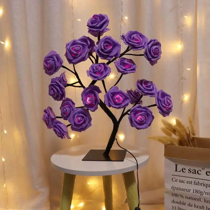 24 LED Rose Flower Tree Lights USB Table Lamp Fairy Maple Leaf Night Light Home Party Christmas Wedding Bedroom Decoration Gift