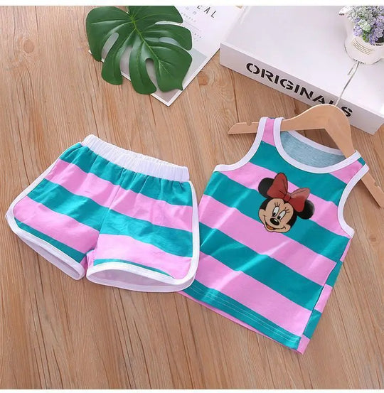 Summer Baby Kids Clothes Sets Cute Minnie Mickey Cartoon Girls and Boys Vest and Shorts 2pieces Disney Children's Outfits