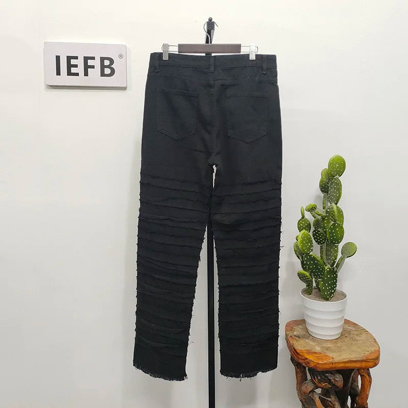 IEFB Niche Design Men's Ripped Jeans Hip Hop Menwear Fashion Loose Straight Denim Pants Personalized 2023 New Trend 9A7210