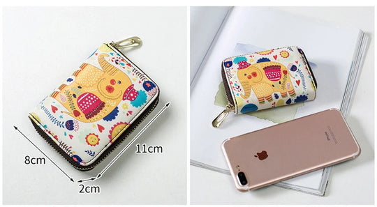 Cartoon Cat Pattern Card Bag for Women Multi-card Bit Credit Card Holder Case Small Leather Wallet Little Girl Zip Coin Purse