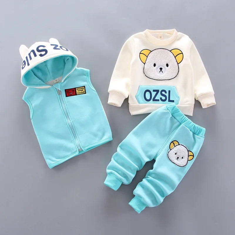 Winter Baby Boys Clothing Sets 2024 Cartoon Toddler Boys Girls Warm Hooded Coats Pants Suit Kids Thick Tracksuit Clothes Set