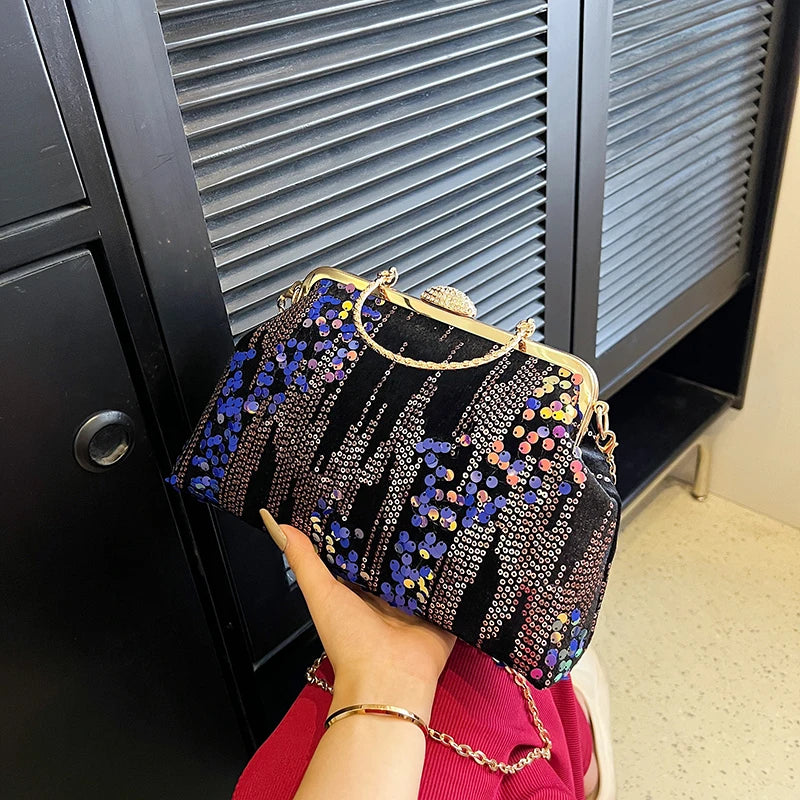 Luxury Fashion Sequined Evening Clutch Bags Women Chain Handbags Female Shoulder Messenger bag Glitter Clutch Purse Party bag