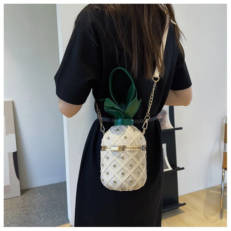 Women Bag 2023 Fashion Cute Pineapple Design Shoulder Bag Originality Design Ladys Crossbody Bag Metal Chain Handbag