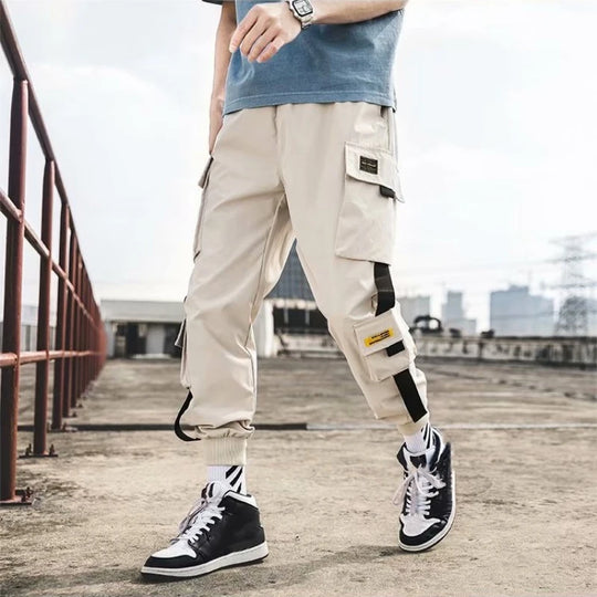 2024 New Fashion Men's Cargo Pants Casual Hip Hop Hit Color Multiple Pockets Trousers Streetwear Sportswear Sweatpants