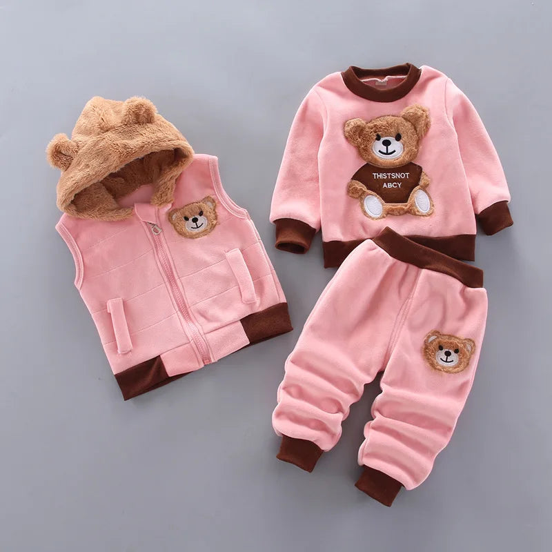 Winter Baby Boys Clothing Sets 2024 Cartoon Toddler Boys Girls Warm Hooded Coats Pants Suit Kids Thick Tracksuit Clothes Set