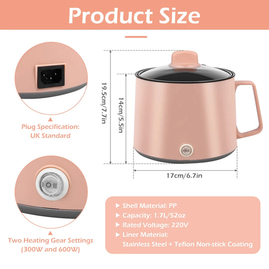 New 1pc Portable Non-Stick Mini 52oz Hot Pot Rice Cooker - Compact and Convenient Appliances, 2 Gear Rapid Noodles Cooker for Ho