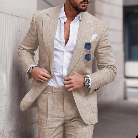 Linen Suit Wedding Suits for Men 2023 Luxury Lapel Collar Top+pants 2 Piece Set Single-breasted Flax Trajes Elegante Para Hombre