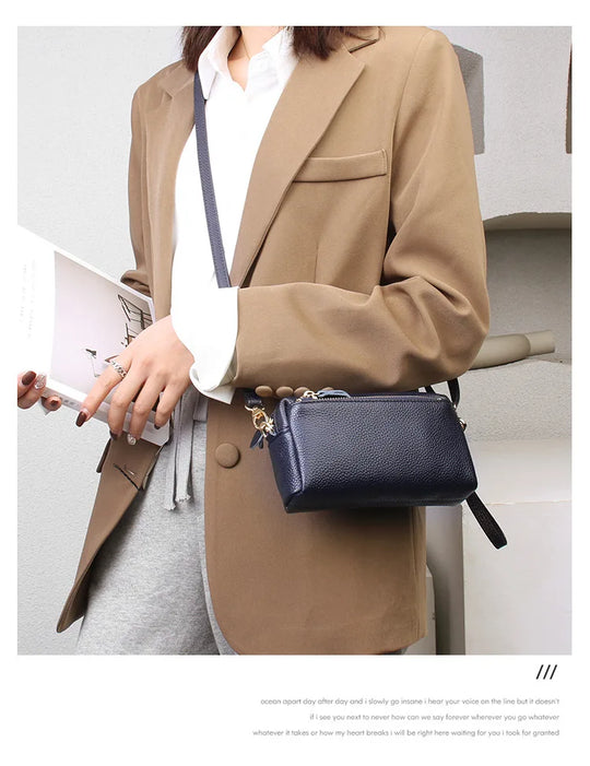 Genuine Leather Women's Shoulder Bag 2023 New Trend Fashion Minimalist Small Bag Wholesale Horizontal Crossbody Mobile Phone Bag