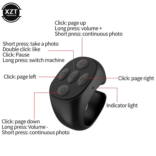 For TikTok Flipping Selfie Video Bluetooth Remote Control Fingertip Ring Gadget Page Turner Browsing Controller for Mobile Phone