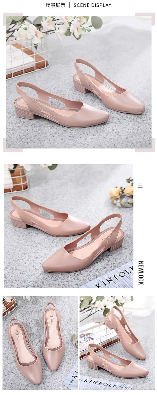 Jelly Sandals Women Pointed Toe Chunky Med High Heels Flip Flops Slingback Casual Candy Skidproof Beach Shoes For Women