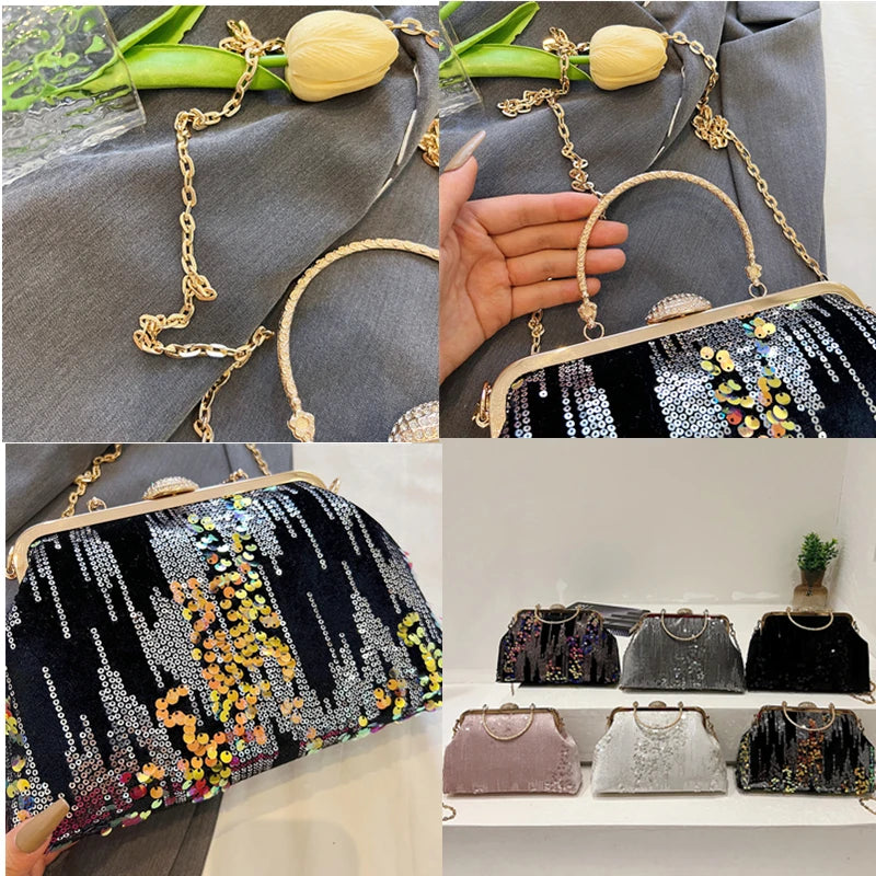 Luxury Fashion Sequined Evening Clutch Bags Women Chain Handbags Female Shoulder Messenger bag Glitter Clutch Purse Party bag