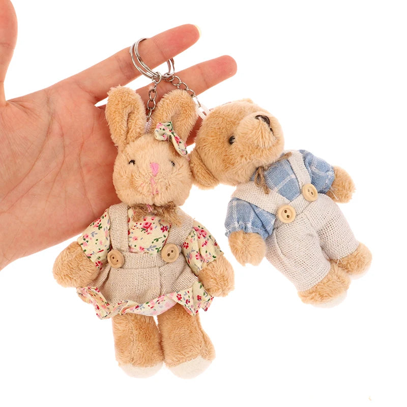 Cute Wear Clothes Bear Plush Toy Cartoon Rabbit Pendant Soft Stuffed Doll Keychain Backpack Car Bag Key Ring Decor Kid Gift