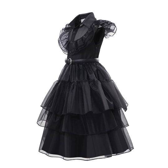 Halloween Black Costume for 3-12T Girl Carnival Events Cosplay Dress Fashion Gothic Vestido Kids Evening Party Clothes