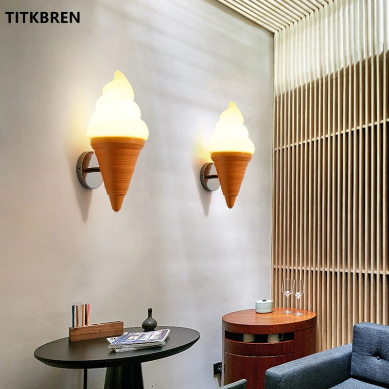 Dessert Shop Restaurant Ice Cream Cones Wall Lamp Creative Children's Room Bedside LED Lights Art Deco Fixture Home Lighting